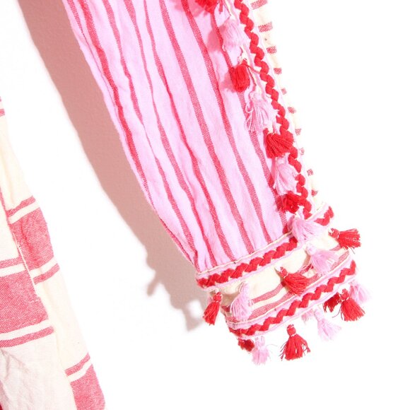 Dodo Bar Or Embroidered Stripe Midi Dress Tassel Fringe Pink Cotton Size Medium - Picture 10 of 14